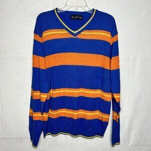 GODBODY Collection Sweater Men's Sz XL Striped Blue Orange Yellow V-Neck